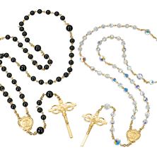 WEDDING ROSARY SET - GOLD OVER STERLING AUSTRIAN CRYSTAL AND BLACK ONYX